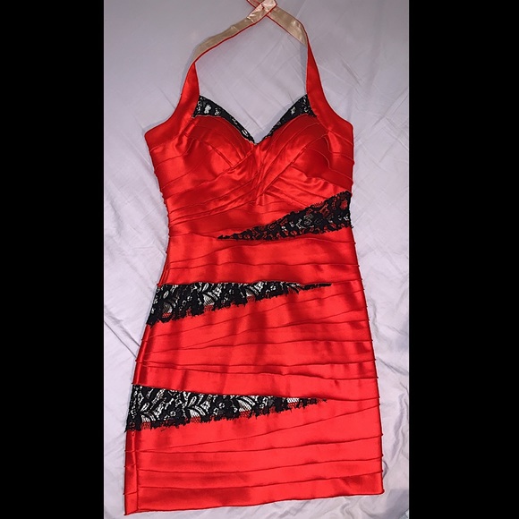 BEBE Satin Layered Halter Dress - Picture 2 of 3